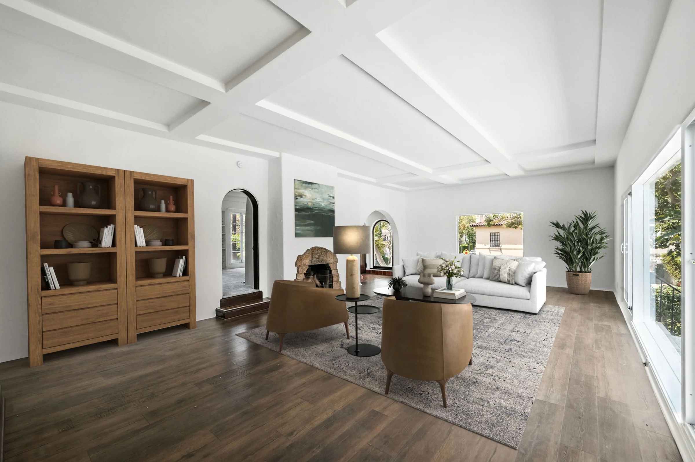 100 N Mansfield Ave - Living Room with Fireplace