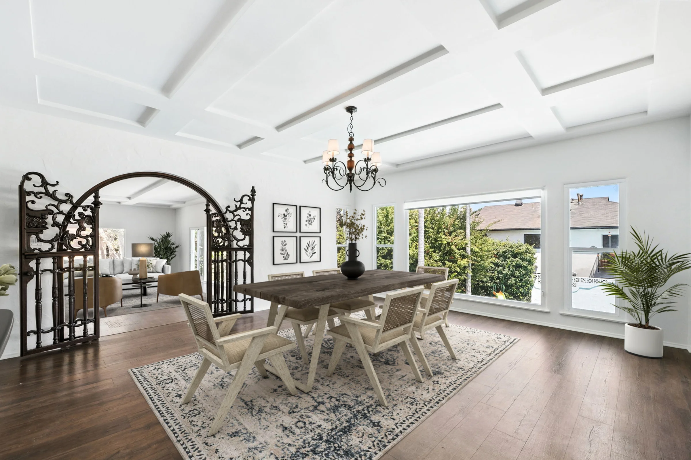 100 N Mansfield Ave - Dining Room with Coffered Ceiling